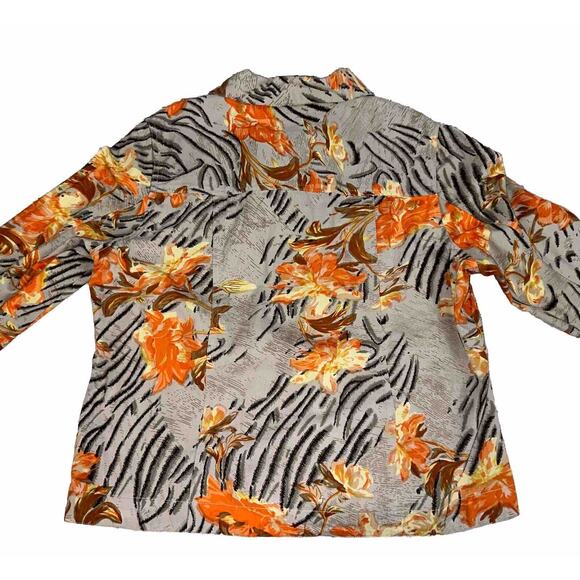 Studio Works Tan Orange Yellow Floral Sequin Cotton Button Up Jacket size Large - Picture 2 of 11